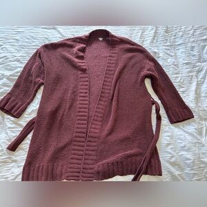 Aerie Maroon Open Front Belted Cardigan Size M